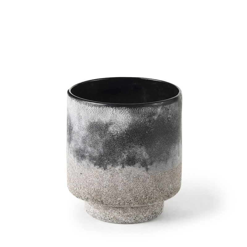 Black Brown and Gray Ombre Textured Ceramic Vase - 6" W x 6" H x 6" D