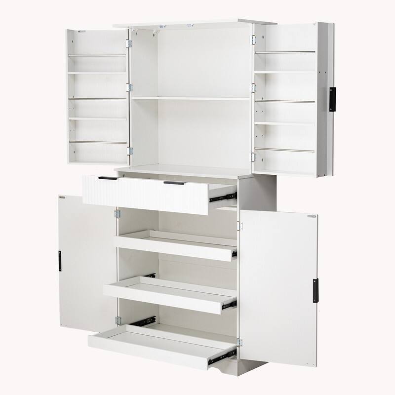 72" Kitchen Pantry Cabinet With Three Keyboard Drawers,Featuring Six Adjustable Door Shelves, Storage Cupboard
