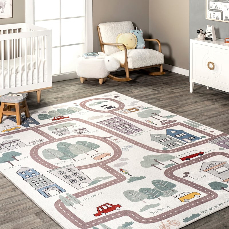 Nuloom Chalea SpinClean Kids Town Machine Washable Area Rug