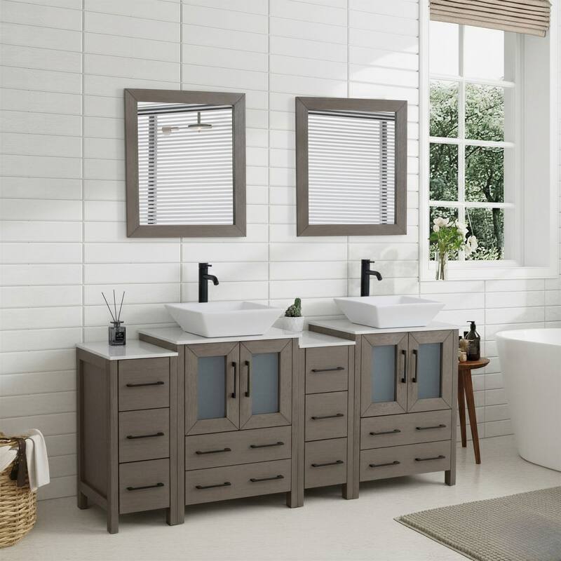 Vanity Art 72" Double Sink Bathroom Vanity Set with Engineered Marble Top and Free Mirror - 72 W X 18.5 D X 31.1 H