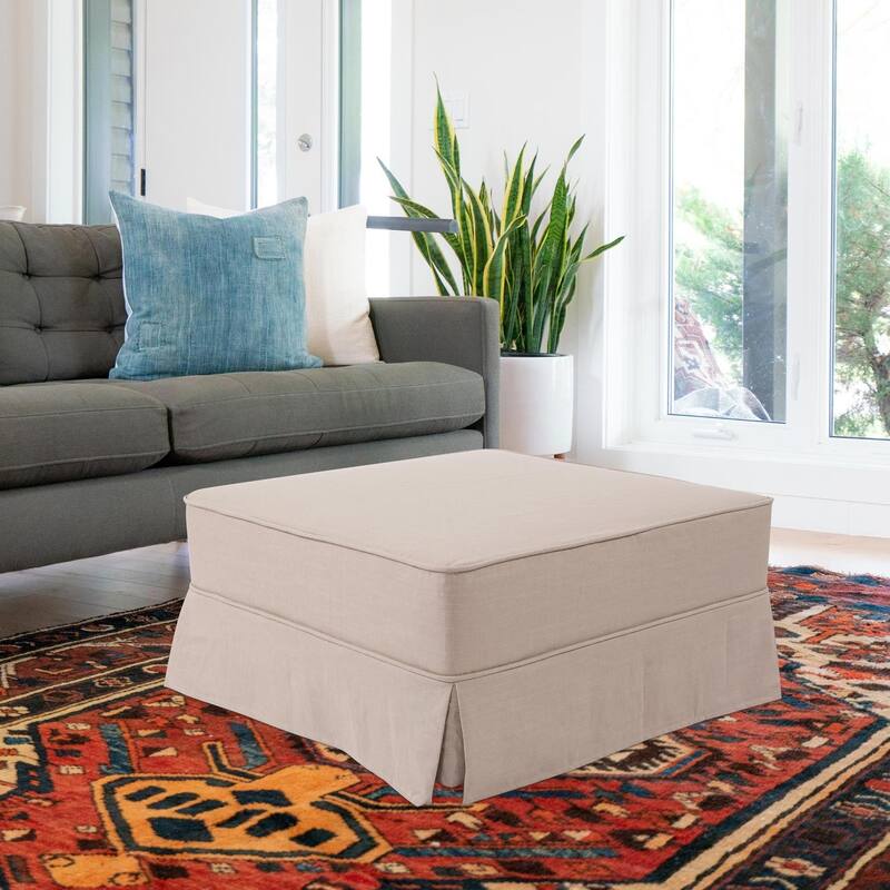 Allan Andrews Universal 36" Square Linen Slub Ottoman with Cover - Blue