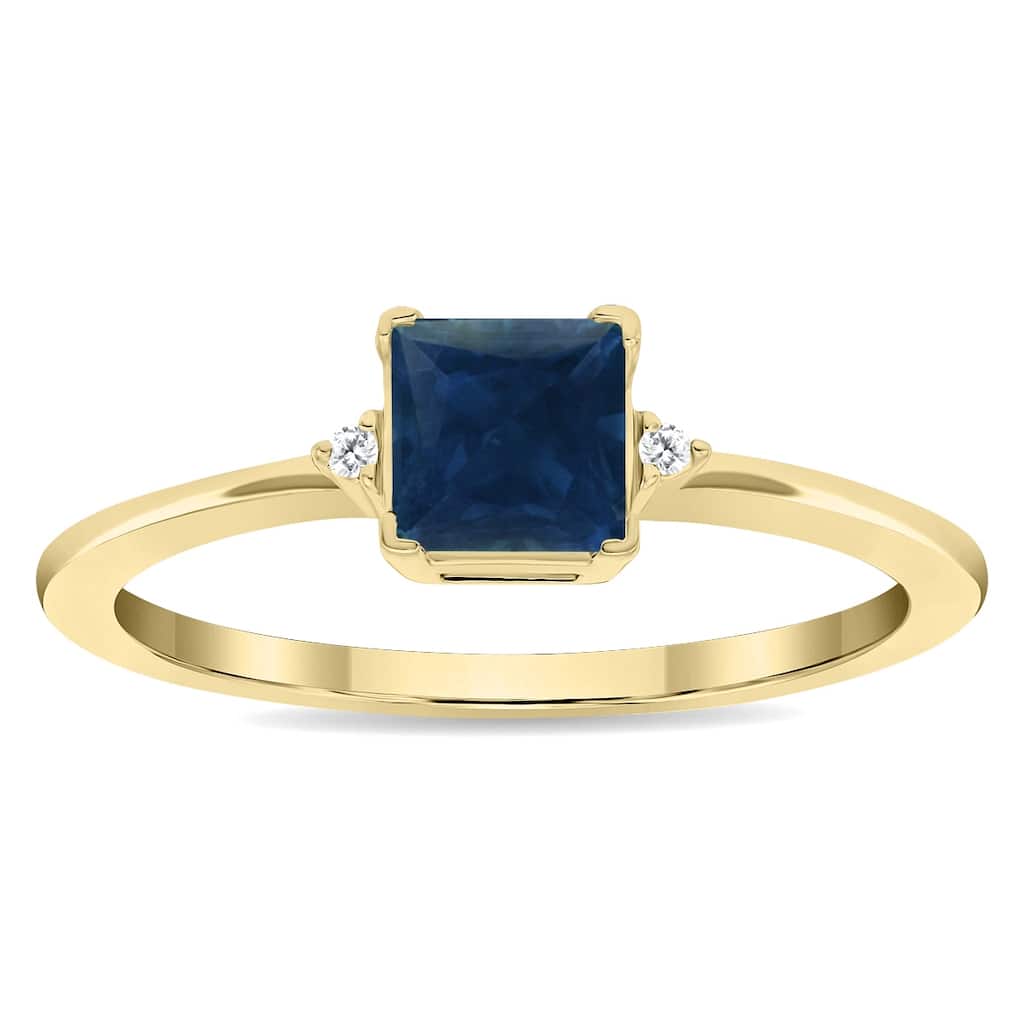 Women's Square Shaped Sapphire and Diamond Classic Band in 10K Yellow Gold
