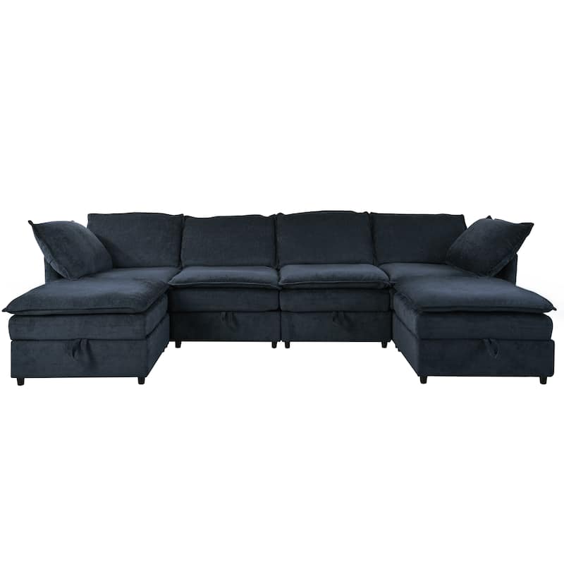 6-Piece Modular Sofa Bed 126" with Under-Seat Storage, Faux Cushions