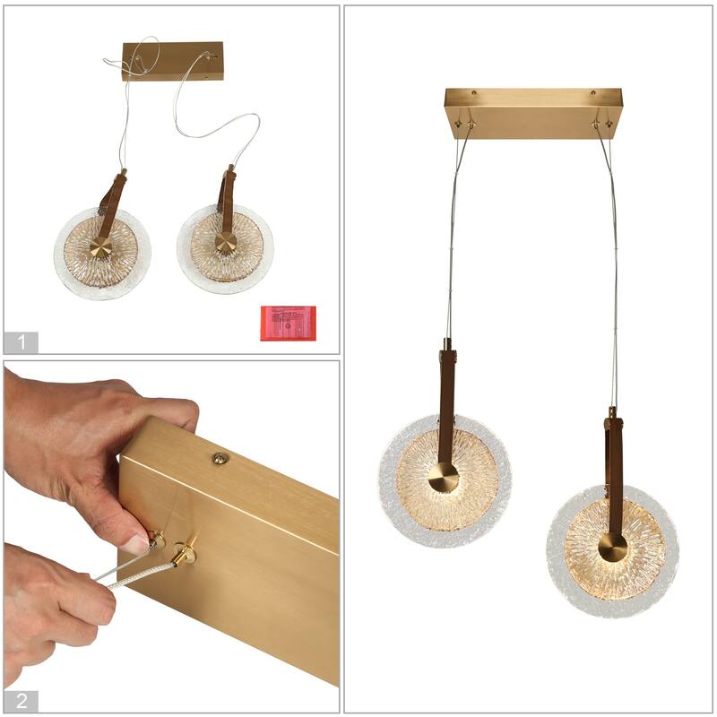 Modern Gold LED 2-Light Chandelier Art Disc Design Pendant Lights for Kitchen Island Foyer