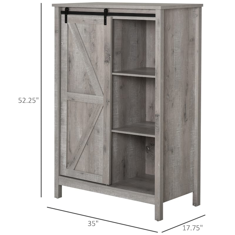 HOMCOM Cupboard Storage Cabinet/Home 3-Tier Organizer with Barn Door, and Adjustable Shelf - 35*17.75*52.25