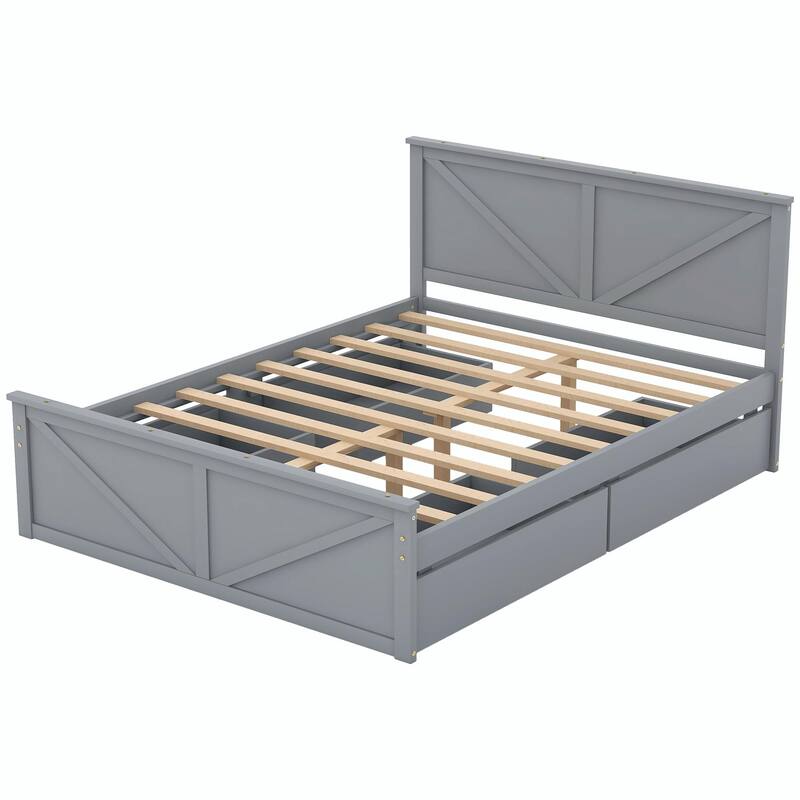 Wooden Platform Bed with Four Storage Drawers and Support Legs