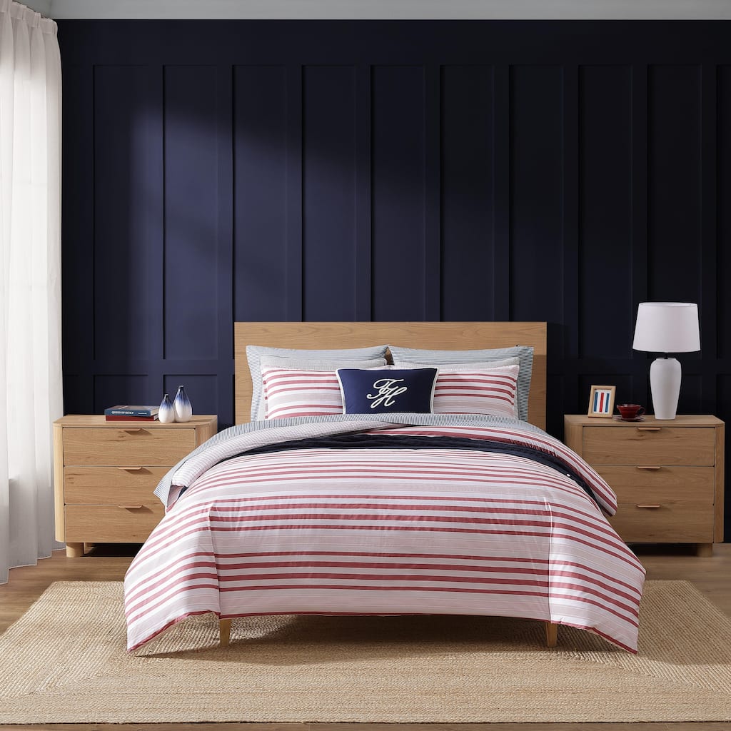 Tommy Hilfiger Mandalay Beach Stripe Cotton Reversible Red Duvet Cover Set
