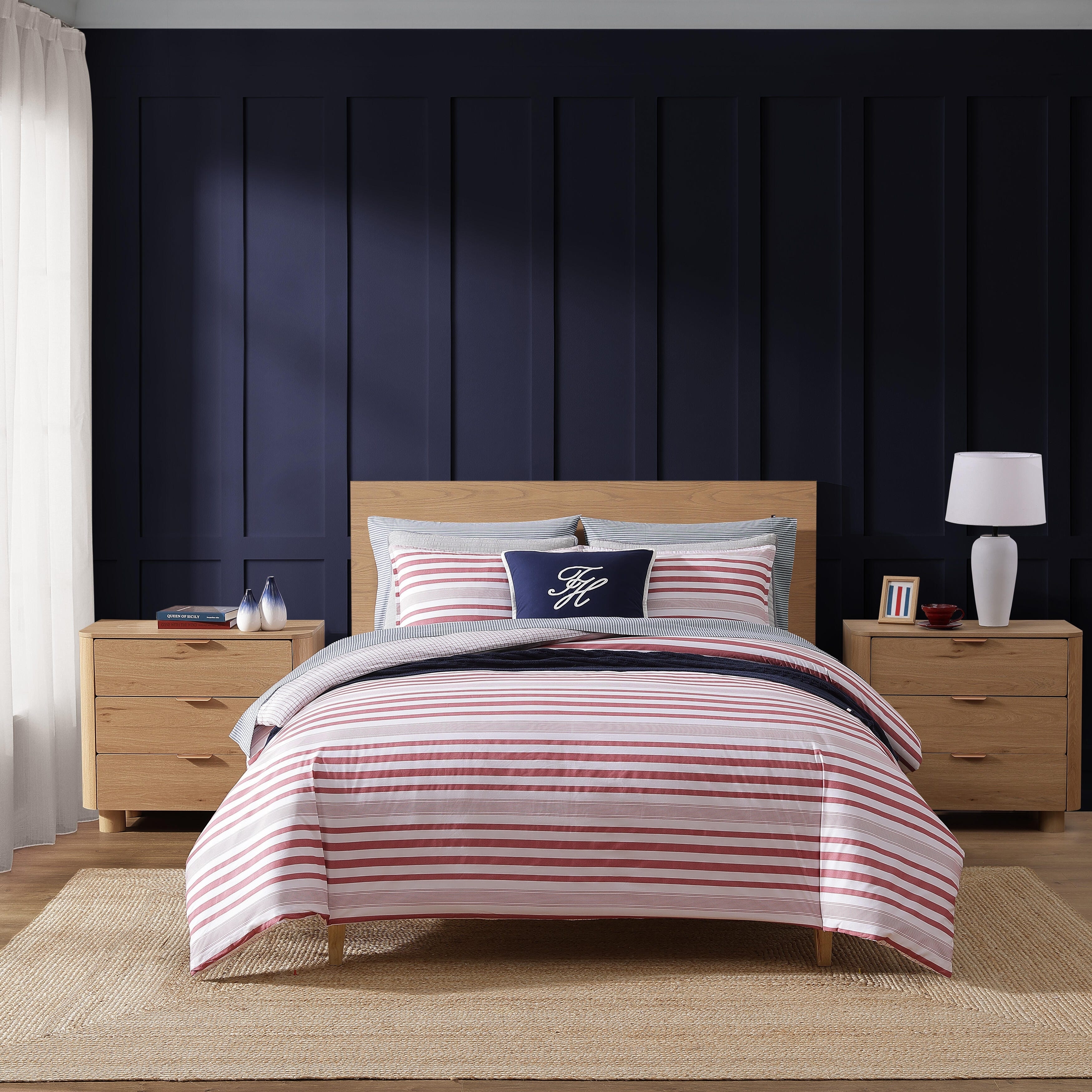 Tommy Hilfiger Mandalay Beach Stripe Cotton Reversible Red Duvet Cover Set
