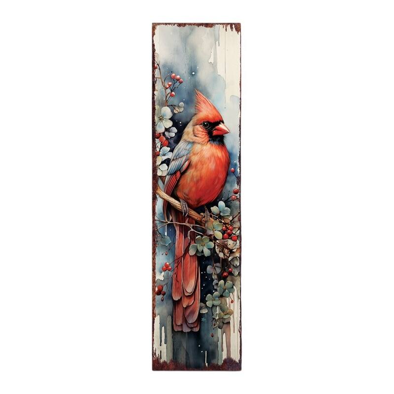 HomeRoots 36" Blue Red And White Solid Wood Christmas Birds Porch Sign