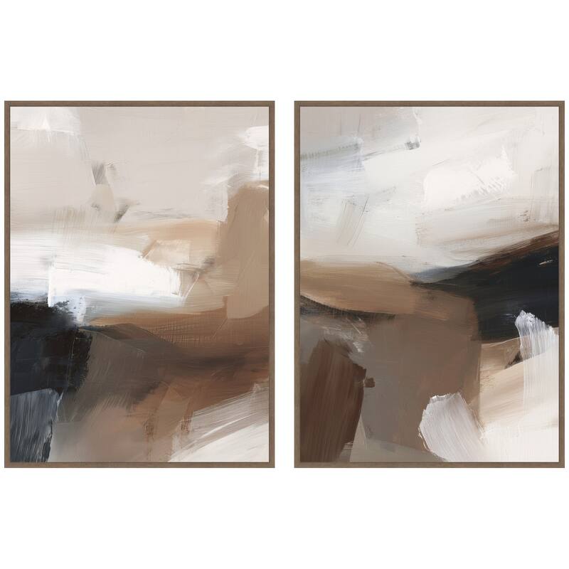 Kate and Laurel Layered Ground No. 1 & No. 2 2 Piece Framed Canvas Wall Art Set by Amy Lighthall - 2 Piece Set 28x38 - Walnut