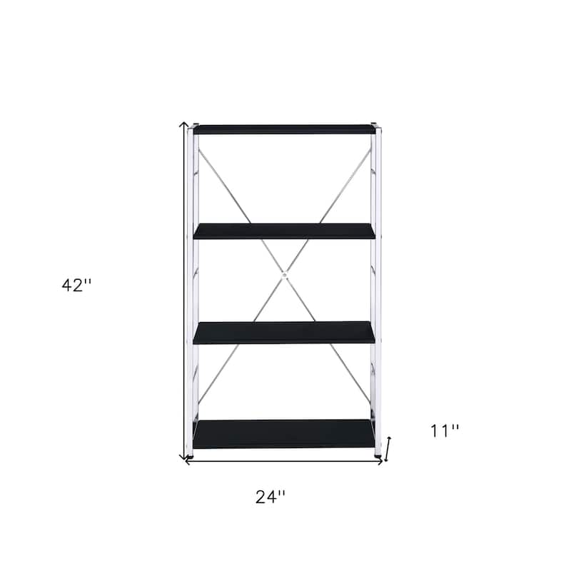 HomeRoots 42" Black And Silver Metal and Wood Four Tier Etagere Bookcase