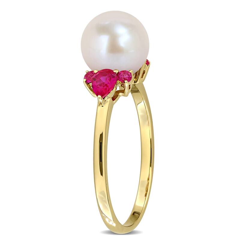 Miadora Cultured Freshwater Pearl and Gemstone Ring White or Yellow 14k Gold