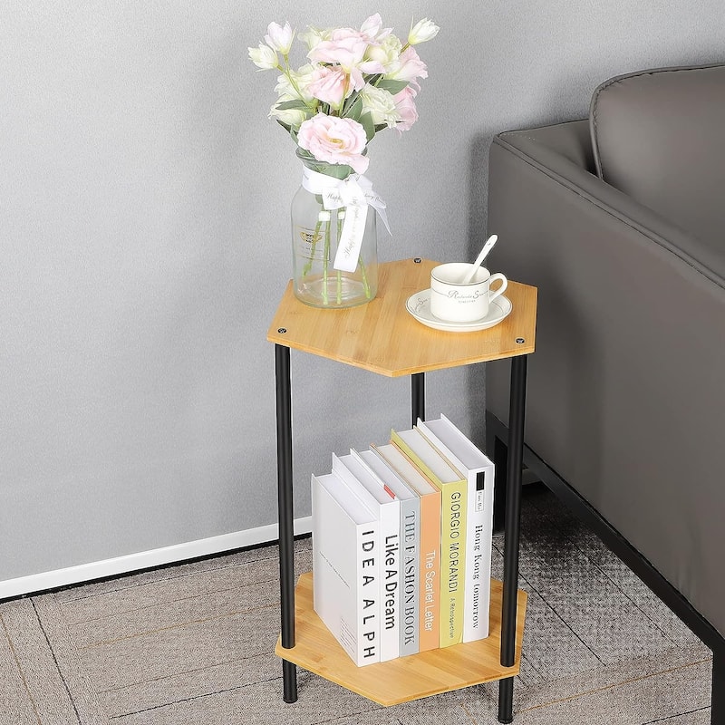 Small End Tables Living Room Set of 2 - Hexagon - Natural