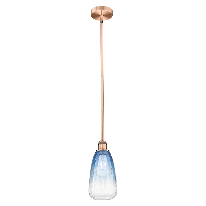 Innovations Lighting Endless Possibilities Edison - Brookhaven Almond - 1 Light 6" Stem Hung Mini Pendant - Antique Copper/Sapphire Blue