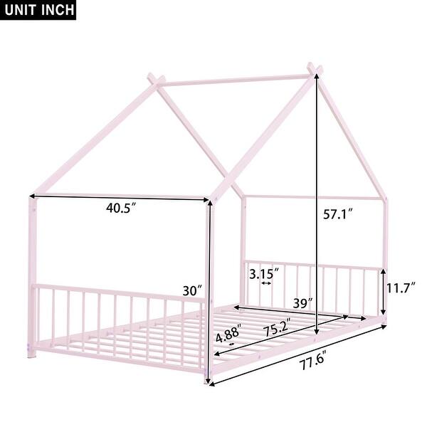 dimension image slide 1 of 2, 2 Size Pink Metal House Bed with Metal Frame Playhouse Design for Kids
