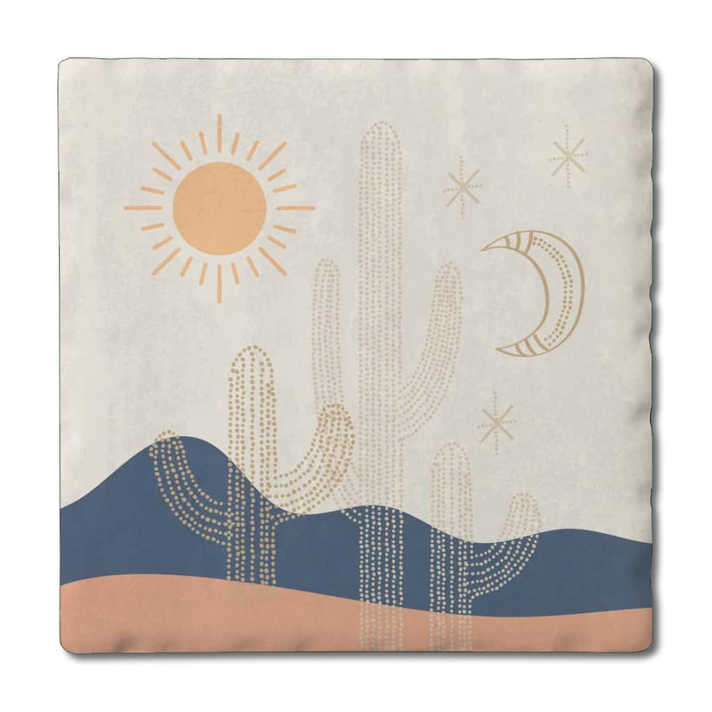Cactus Dream 4 Pack Absorbent Stone Coasters with Cork Backing 4" Square Made in The USA Absorbent Wipes Clean