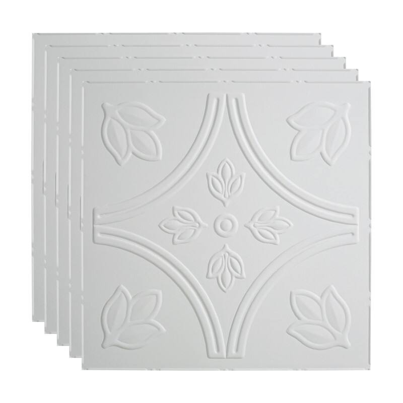 FASÄDE Traditional Style 5 Decorative Vinyl 2ft x 2ft Lay in Ceiling Panel in Matte White (5 Pack) - 5 Pack - Matte White