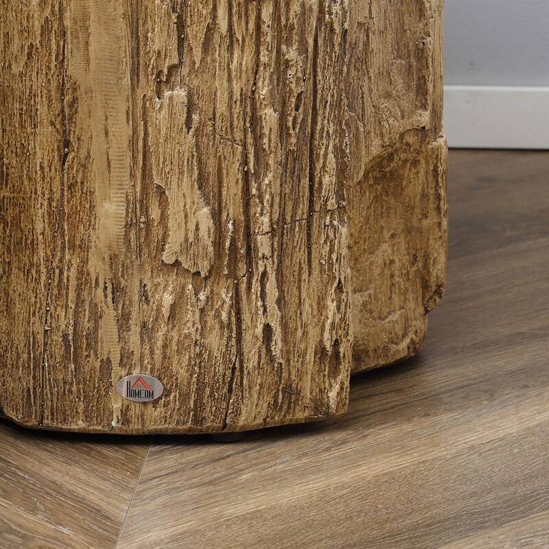 HOMCOM Decorative Side Table with Round Tabletop, Tree Stump Shape End Table with Wood Grain Finish, for Indoors and Outdoors