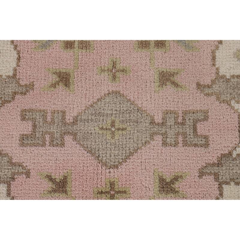 Light Pink Floral Oushak Oriental Area Rug Handmade Wool Carpet - 4'10"x 7'8"