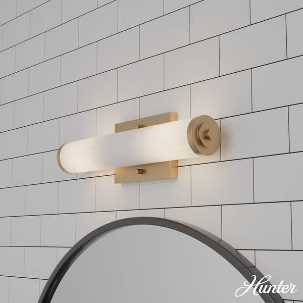 slide 2 of 11, Hunter Holly Grove Bathroom Vanity Wall Light, Art or Shelf Light - Contemporary - Damp Rated! 18" - Alturas Gold White Glass