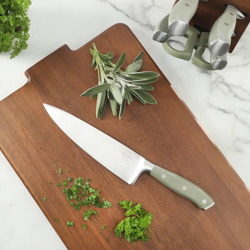 Sur La Table Kitchen Essentials High-Carbon German Steel 7 Piece Forged Cutlery Kitchen Knife Block Set W/ Ashwood Block