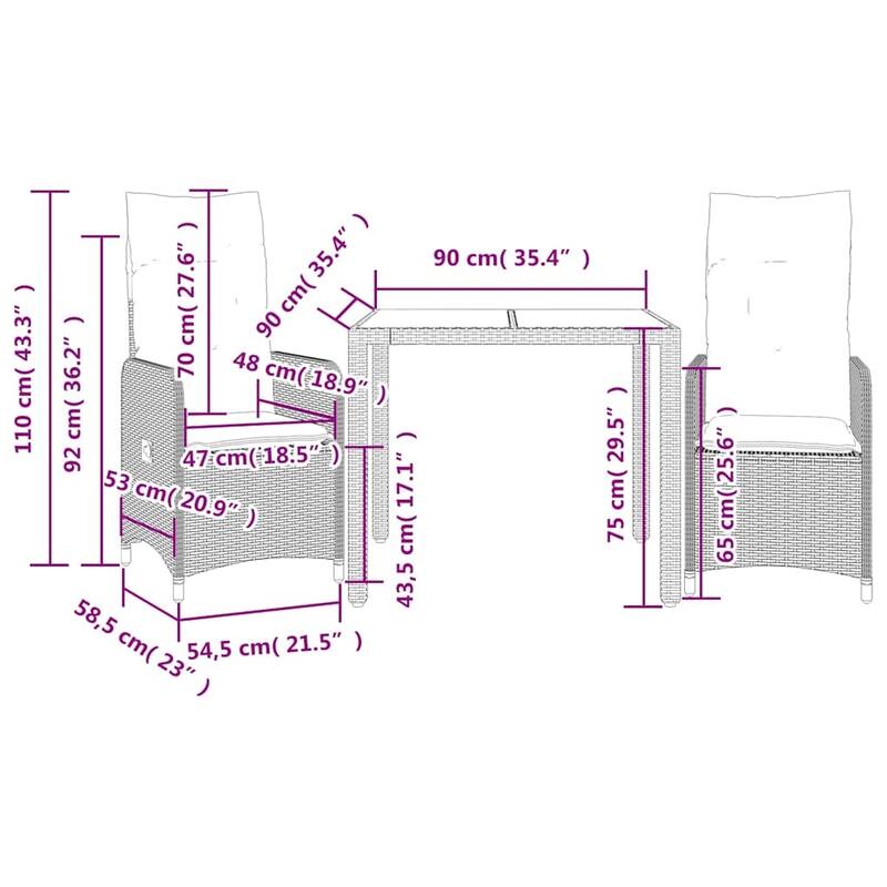 vidaXL Bistro Set Grey - 21.5 x 23.0 x 36.2