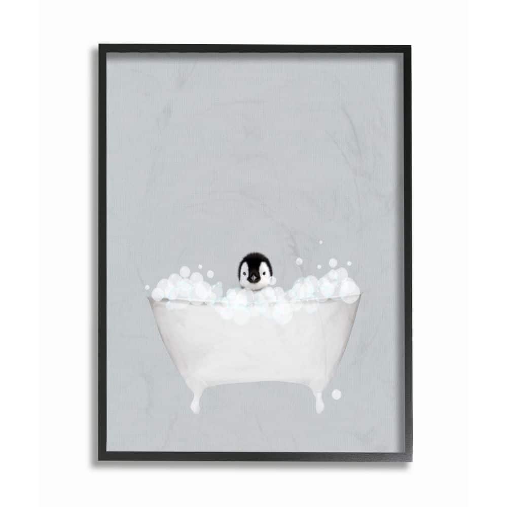 Stupell Penguin Blue Bath Cute Animal Design Framed Wall Art