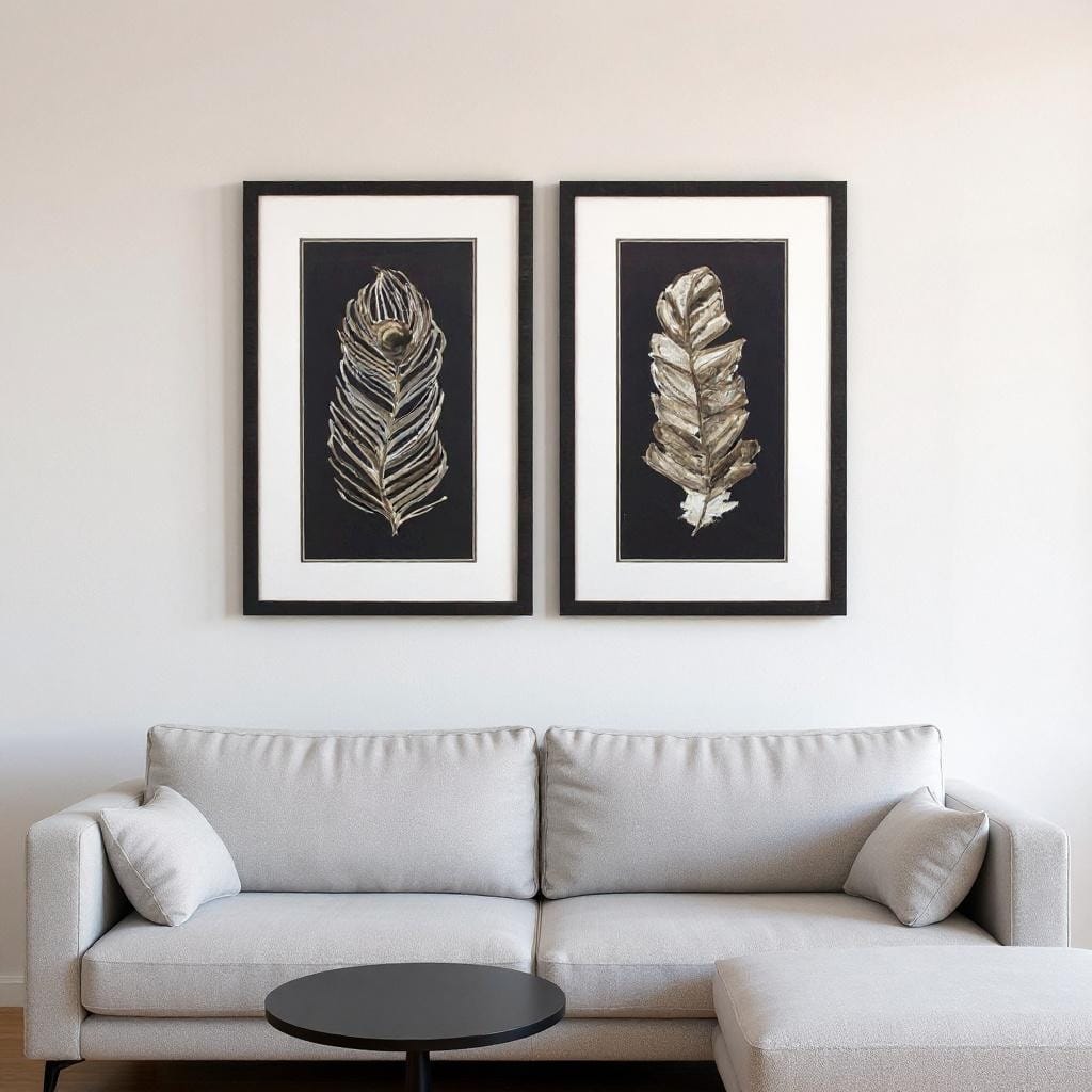 HomeRoots Set Of Two Soft Feather on Black Brown Framed Wall Art
