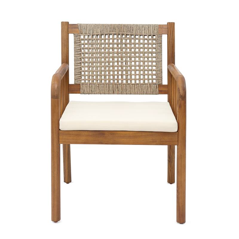 Christopher Knight Home - Porto Modern Outdoor Acacia Wood and Rattan Dining Chair Set with Water-Repellent Cushions