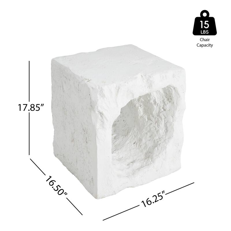 Roomfitters Lyra Outdoor Karst Cave Inspired Side Table with Organic Texture, Weather Resistant MGO, White
