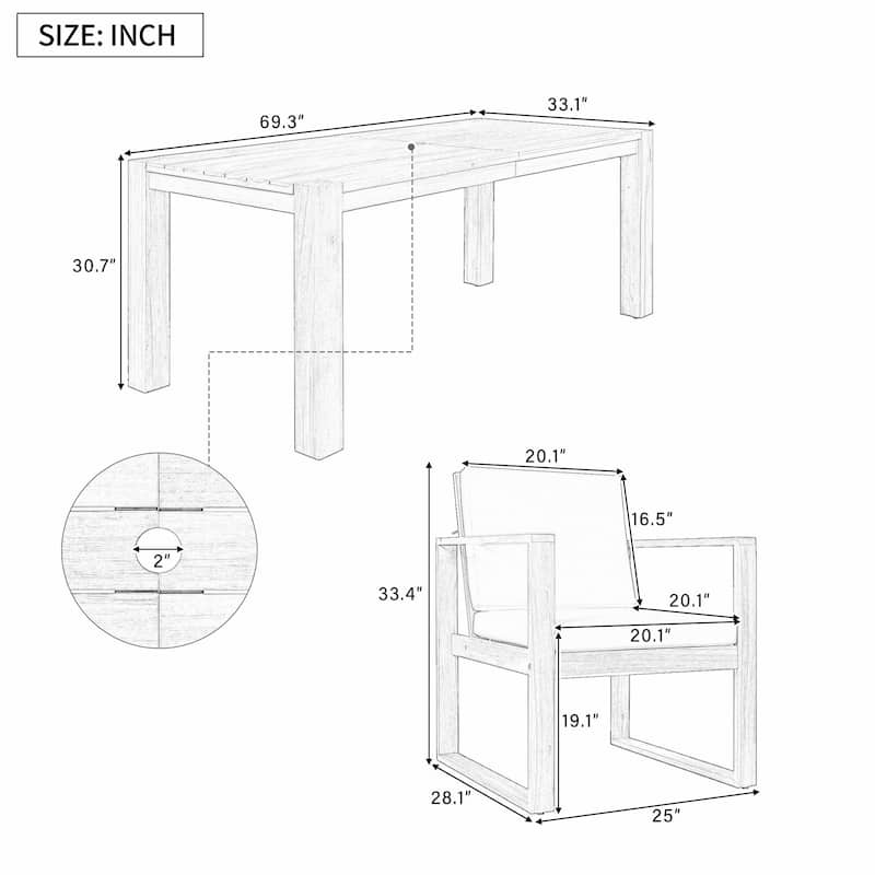 7-Piece Patio Dining Set for 6 - Outdoor Table and Chairs with Umbrella Hole