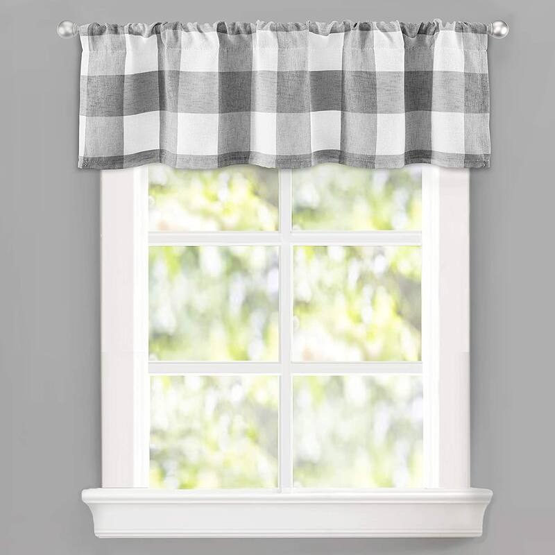 DriftAway Buffalo Check Woven Plaid Pattern Lined Blackout Rod Pocket Window Curtain Valance