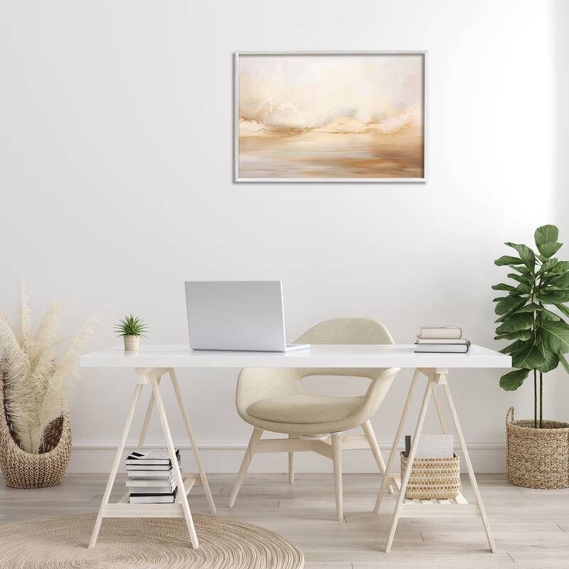 Stupell Neutral Abstract Horizon Line Framed Giclee Art Design By LSR Creative Studio