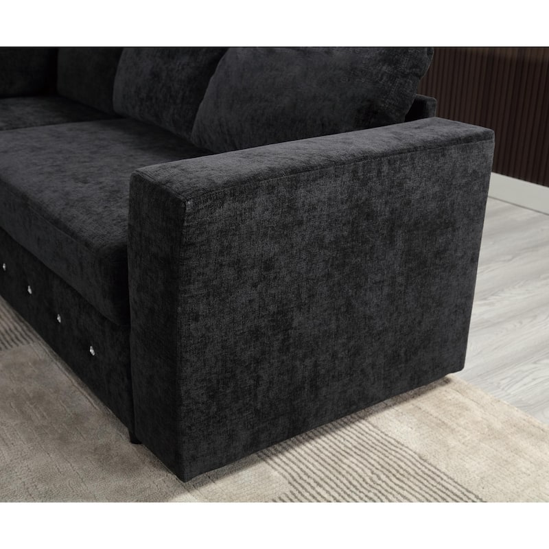 110.75" Sectional Sofa, Modular, U Shaped, Chenille, Black with Storage