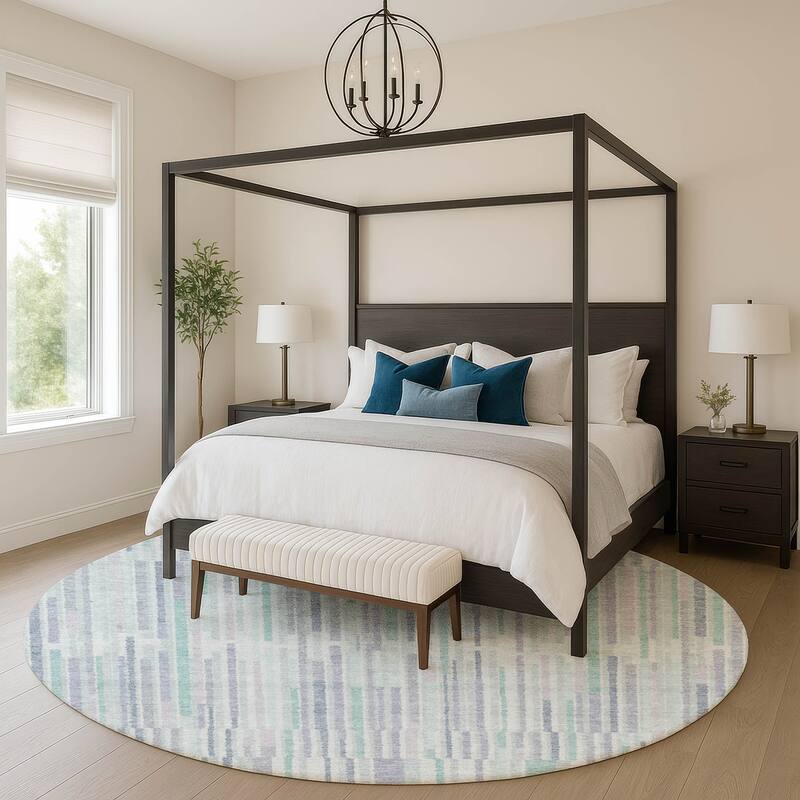 Premium Washable Super Soft Stripe Stack Mayfield Rug - Mint - 8' x 8'