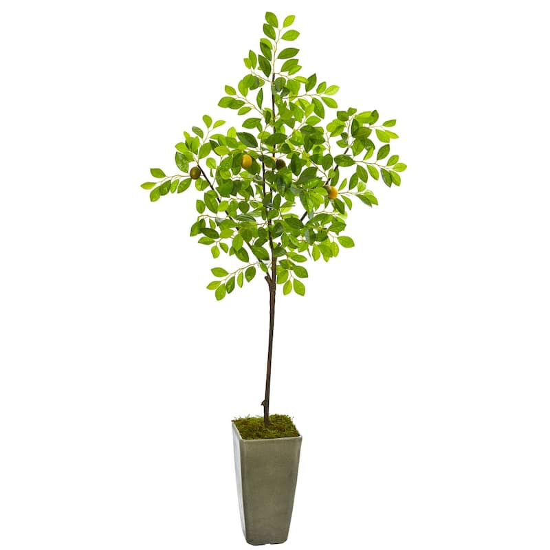 Artificial Lemon Tree 6ft Indoor, Realistic Faux Tree with Lemons & Planter, Home Decor - Green - 51-60 Inches