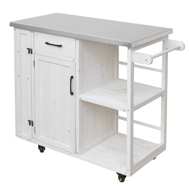Fir Wood Outdoor Kitchen Prep Station Cart with Stainless Steel Top & Towel Rack