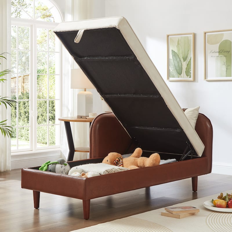 65" Storage Chaise Lounge Sofa with PU and Velvet Upholstery, Modern Sleeper Sofa with Hidden Storage