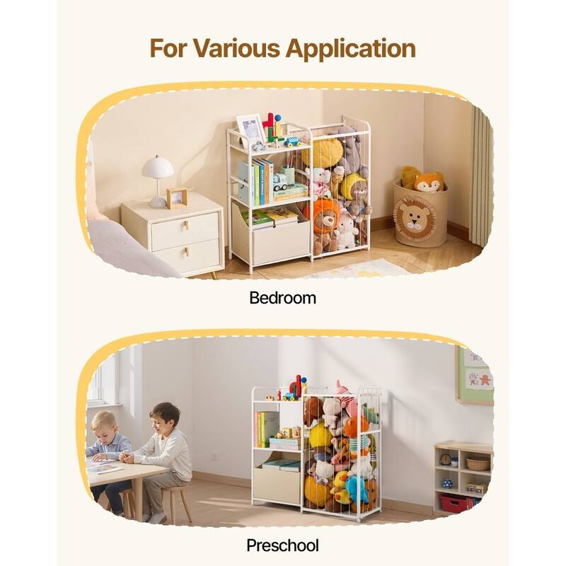 White Kids Toy Organizer with 4 Compartments and Metal Basket Top Shelf and Anti-Tip Design - 33.31 x 11.81 x 32.28 in