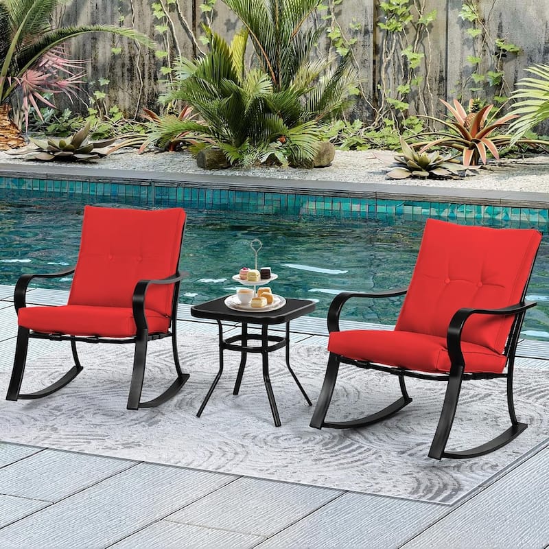 3-piece Rocking Chair Patio Bistro Set with Side Table