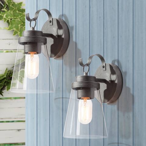 Bern Traditional 2 Packs Waterproof Lantern Clear Glass Outdoor Wall Sconce Silver