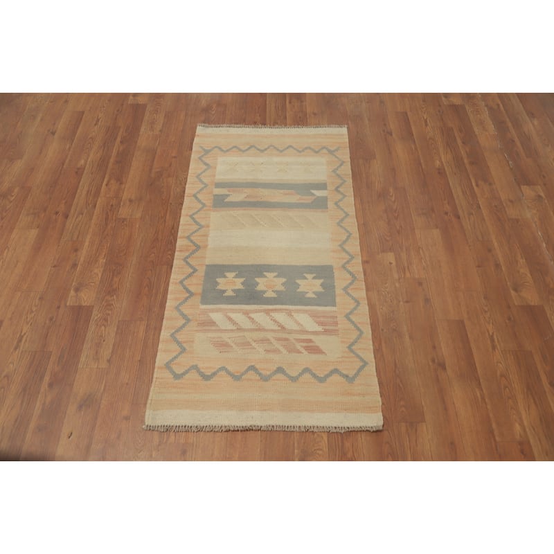 Hand Woven Oriental 100% Wool Carpet Southwestern Tribal Multi-Colored Kilim Area Rug - 3' 9'' X 2' 0''