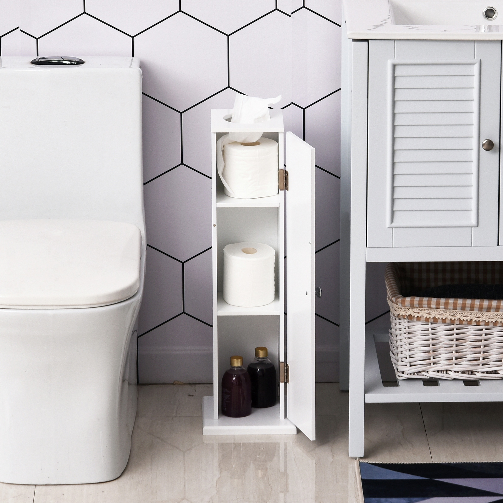 HomCom Vertical White Bathroom Storage Cabinet 7.75 7.75 25.75 On Sale Bed Bath Beyond 18073999