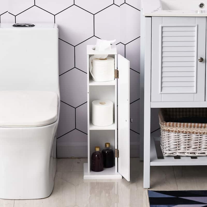 HomCom Vertical White Bathroom Storage Cabinet - 7.75*7.75*25.75 - White - Matte