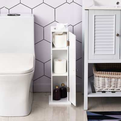 HomCom Vertical White Bathroom Storage Cabinet - 7.75*7.75*25.75