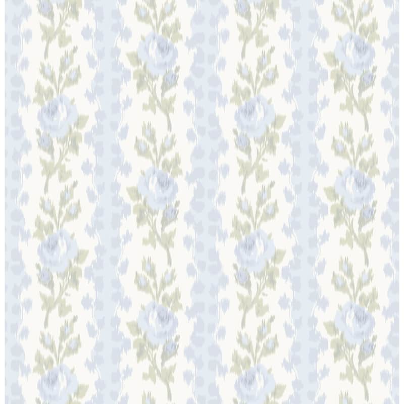LoveShackFancy Blooming Heirloom Blue Romance Rose Stripe Wallpaper