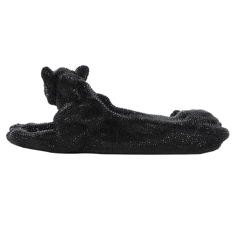 Polystone Floor Leopard Sculpture with Carved Faceted Diamond Exterior - Black or Silver