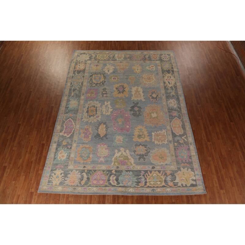 Oushak Turkish Large Rug Hand-Knotted Light Blue Wool Carpet - 10'0"x 13'8"