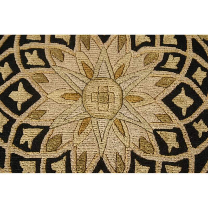 Black & Gold Agra Indian Area Rug Handmade Wool Carpet - 6'2"x 9'4"
