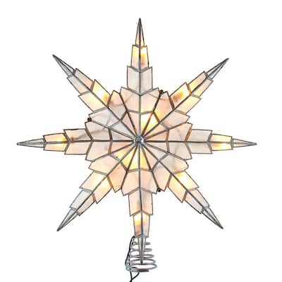 Kurt Adler 10-Light 15-Inch 8-Point Capiz Silver Star Tree Topper